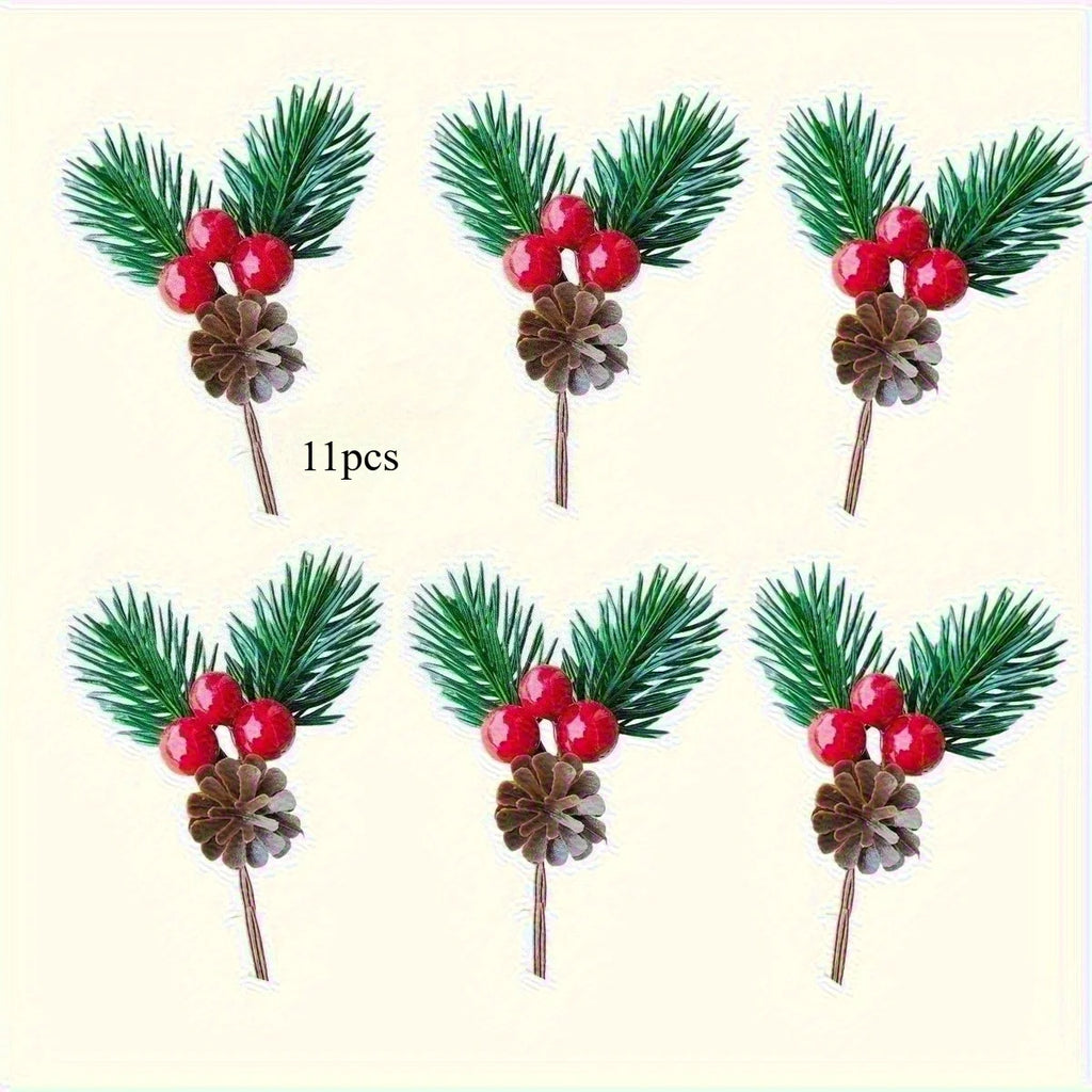 10pcs Artificial Pine Cones & Red Berries'