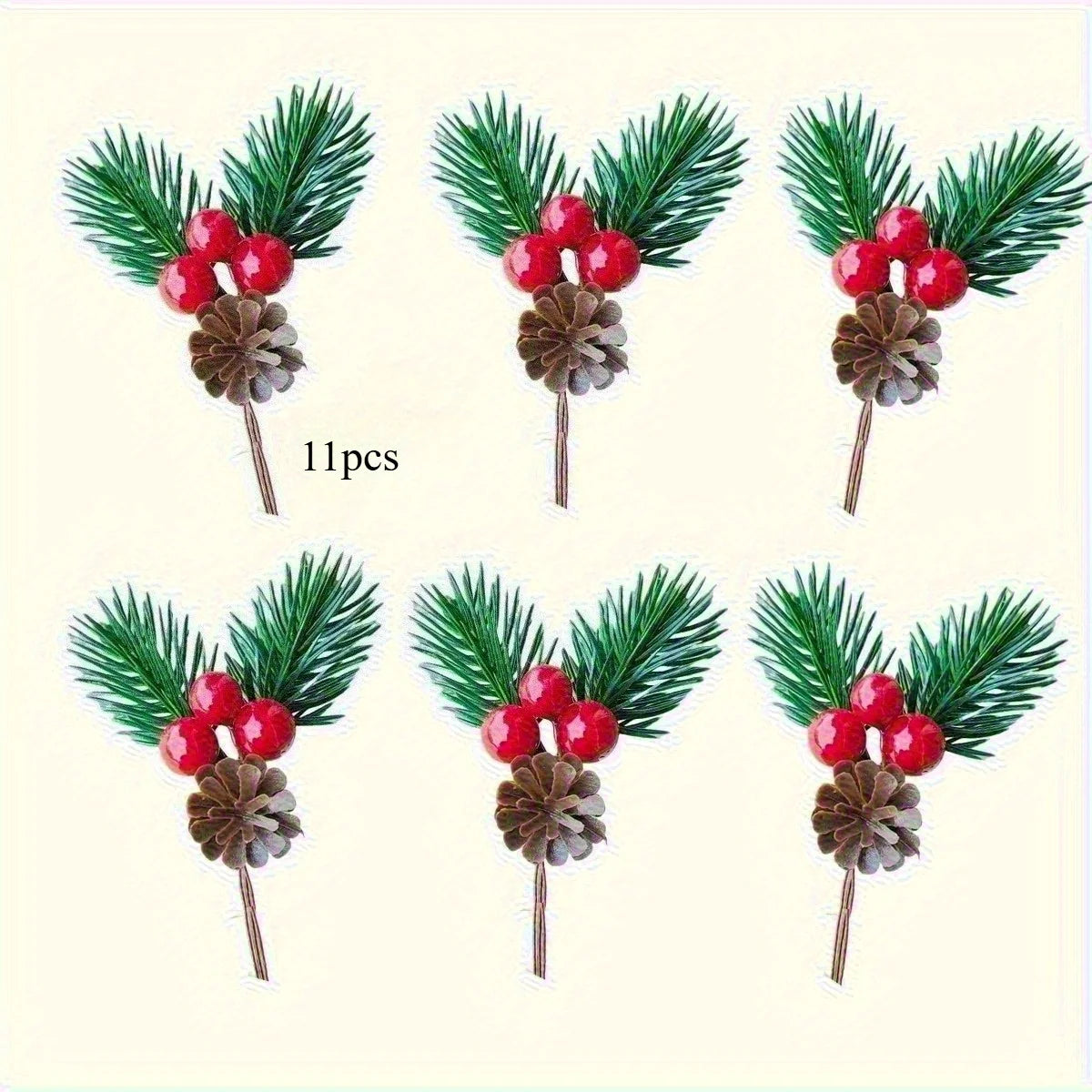 10pcs Artificial Pine Cones & Red Berries'