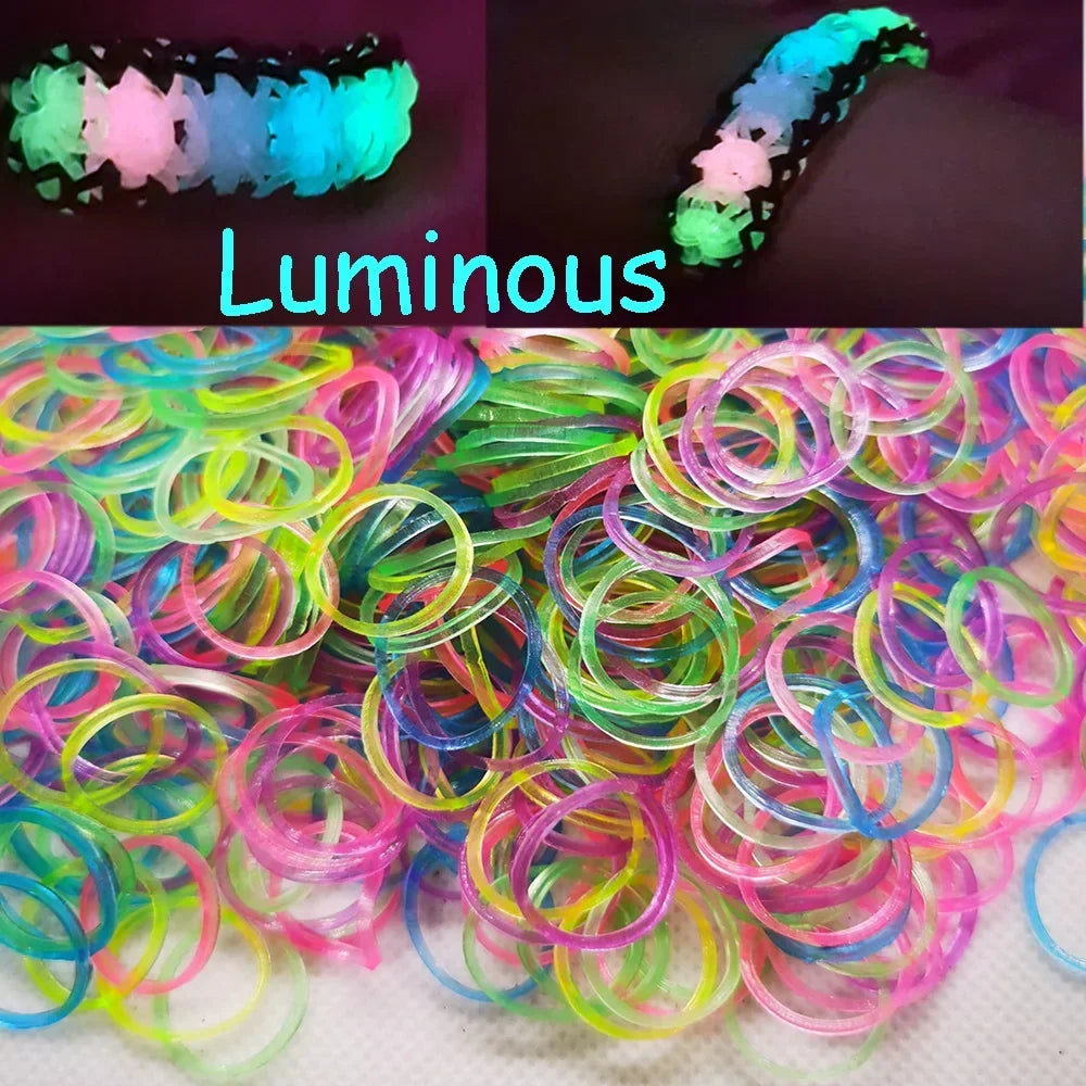 600Pcs Fluorescent Glow Luminous Bracelets DIY Rubber Loom Bands