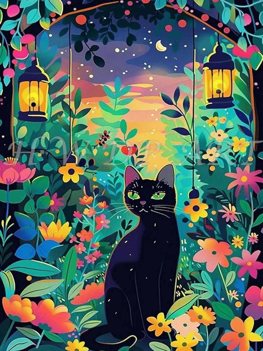 100% Fairy Dust Diamond Painting Kits Black Cat Square Diamond Embroidery