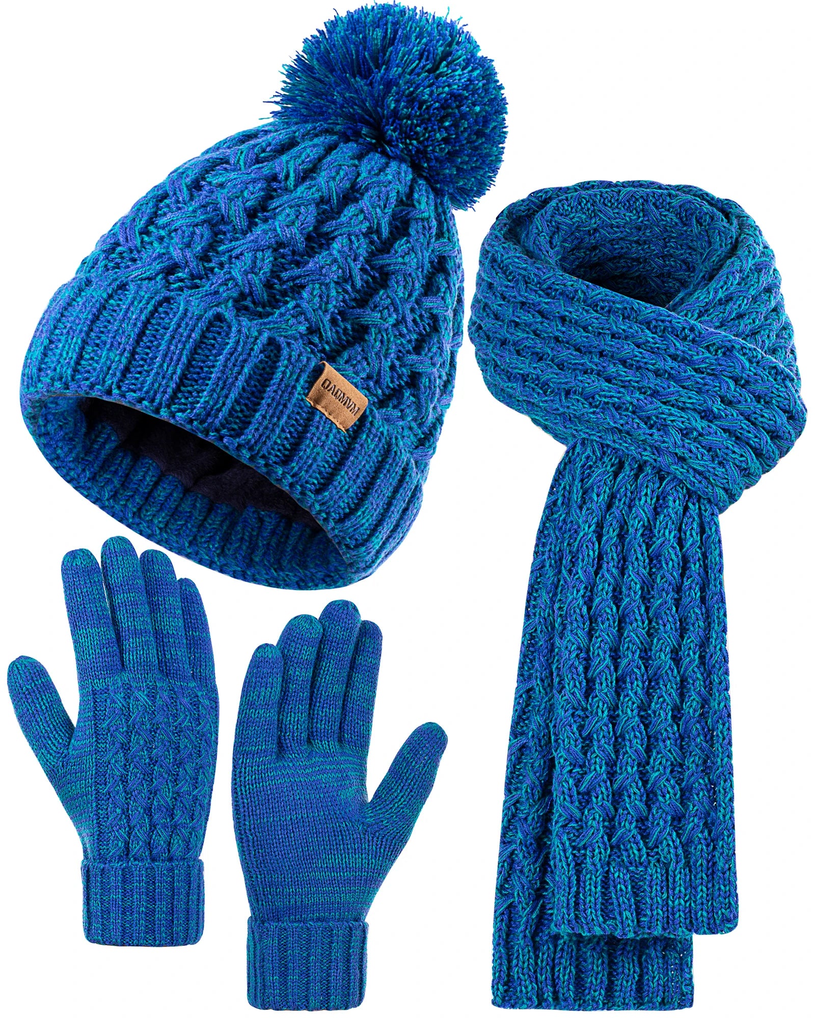 Womens Winter Beanie Hat Touchscreen Gloves Long Neck Scarf Set