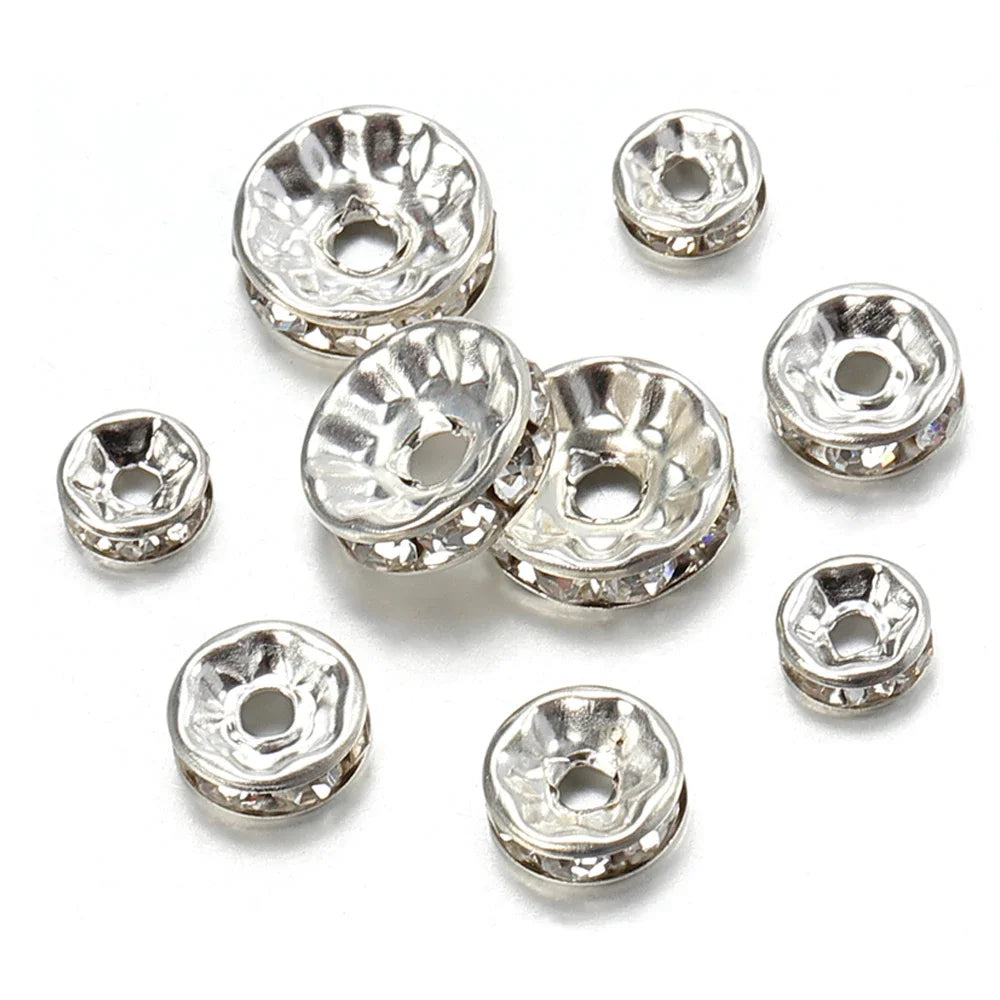100pcs Silver Color Crystal Rhinestone Spacer Loose Beads Jewelry