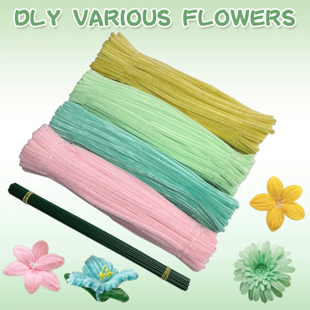 410 pcs colored pipe cleaner flower set,