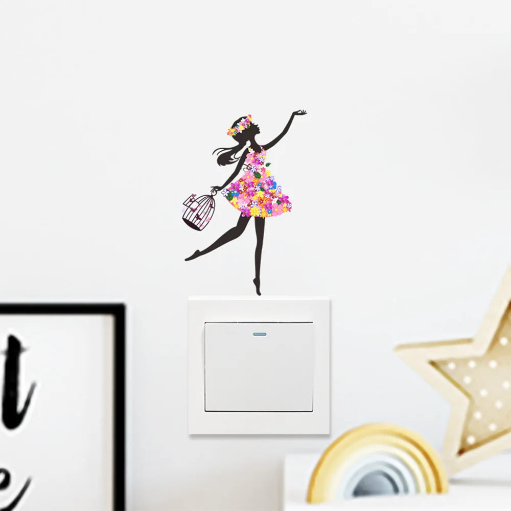 wall stickers switch Butterfly girl children's room, mural Self-adhesive Wall Decals