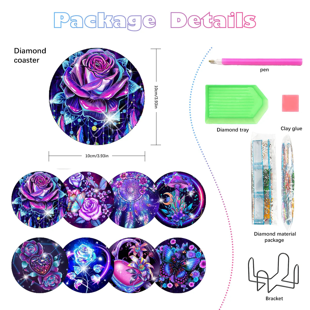 8pcs/Set DIY Diamond Painting Coasters Flowers wood For Drinks Crystal Rhinestones Diamond Art Coasters With Holder