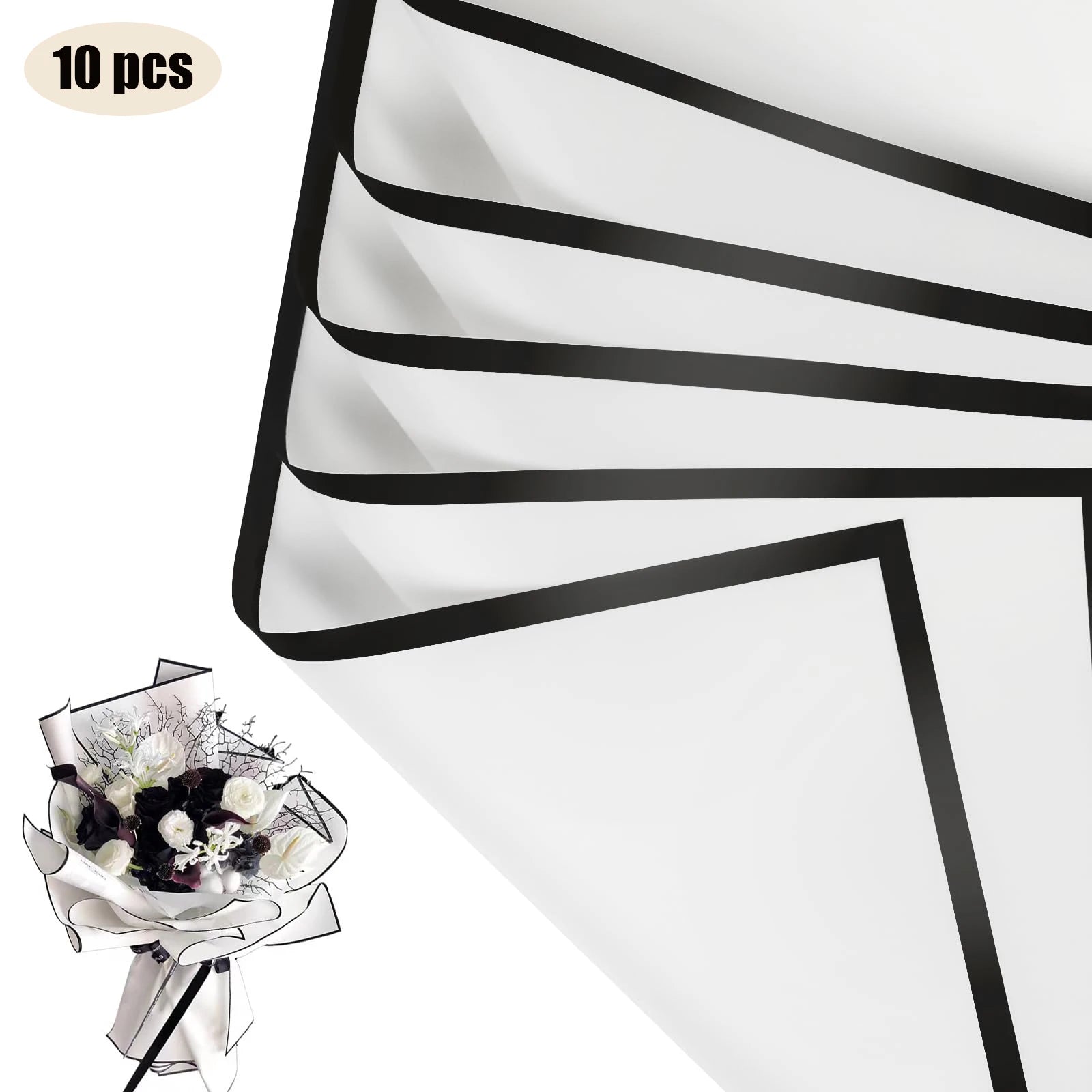 10 Sheets Flower Wrapping Paper with Golden Edges, Waterproof.