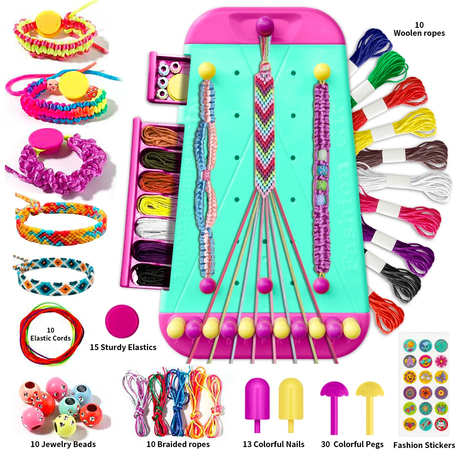 Girl's Bracelet Crafting Kit, Rainbow Rubber Band Loom Set, DIY Birthday Gift