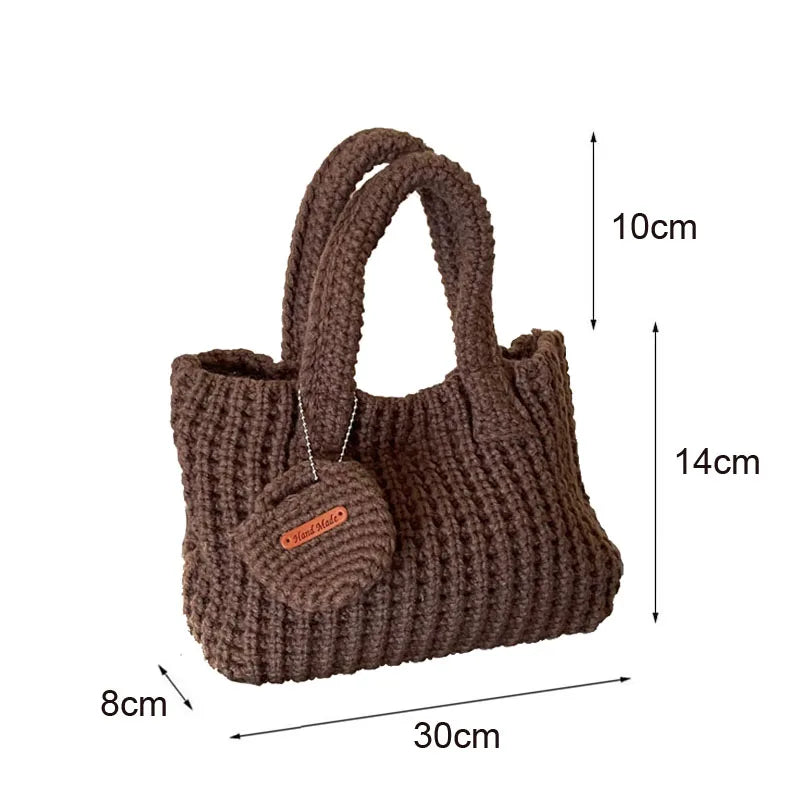 Crochet Bags Shoulder Bag Solid Color Woolen Knitted Handbag For Women