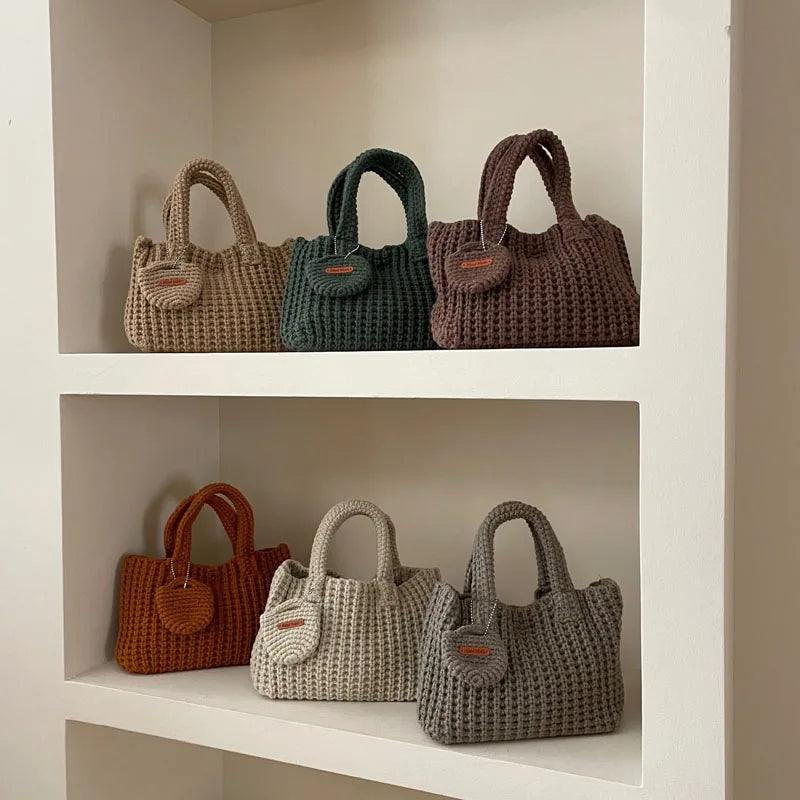 Crochet Bags Shoulder Bag Solid Color Woolen Knitted Handbag For Women