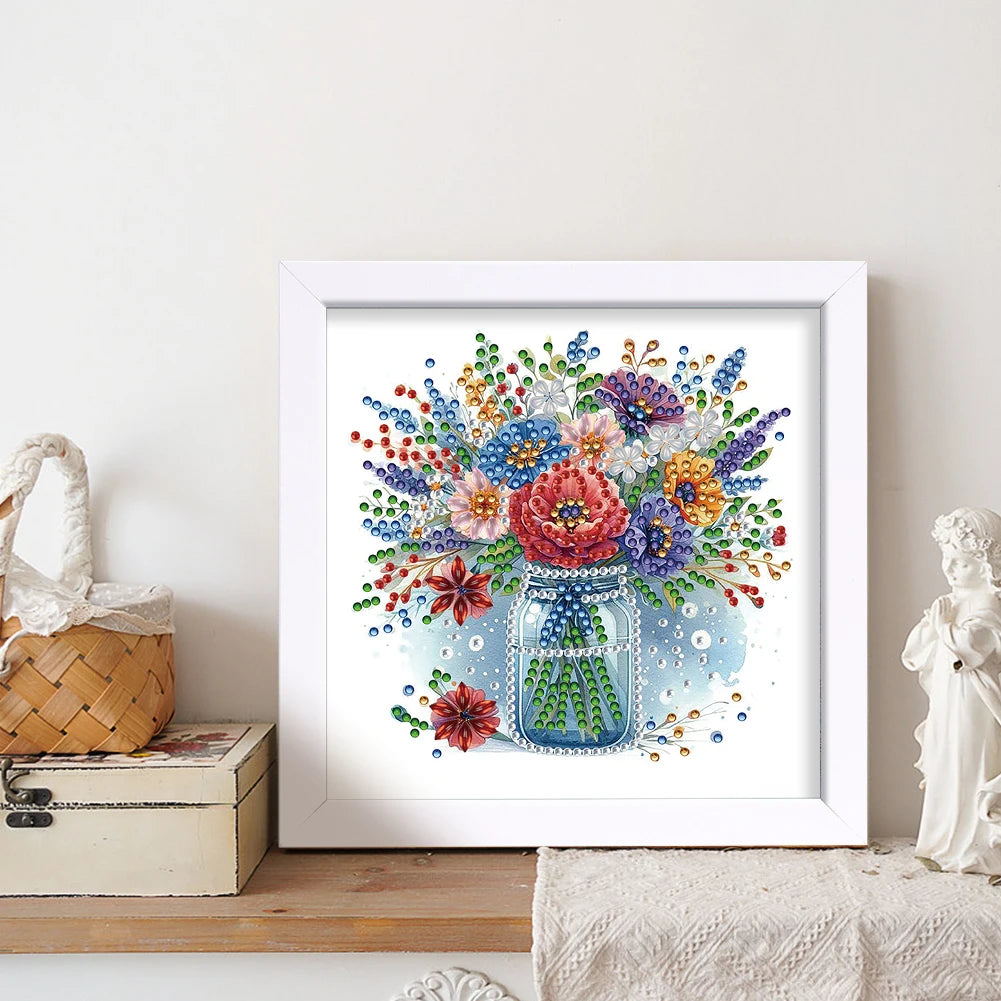 18x18cm Flower 5D DIY Special Shape Crystal Partial Diamond Painting Kit with Frame