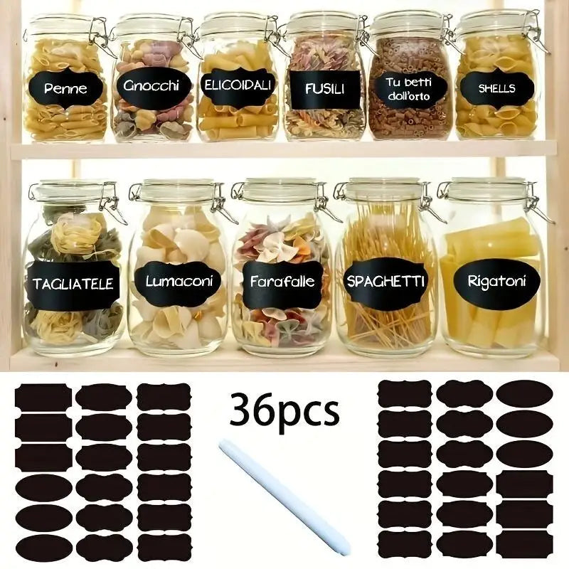 36pcs Write-On Stickers&Pen Set, Adhesive Labels for Kitchen, School,Office,Storage Boxes,Waterproof & Erasable,Irregular Shapes