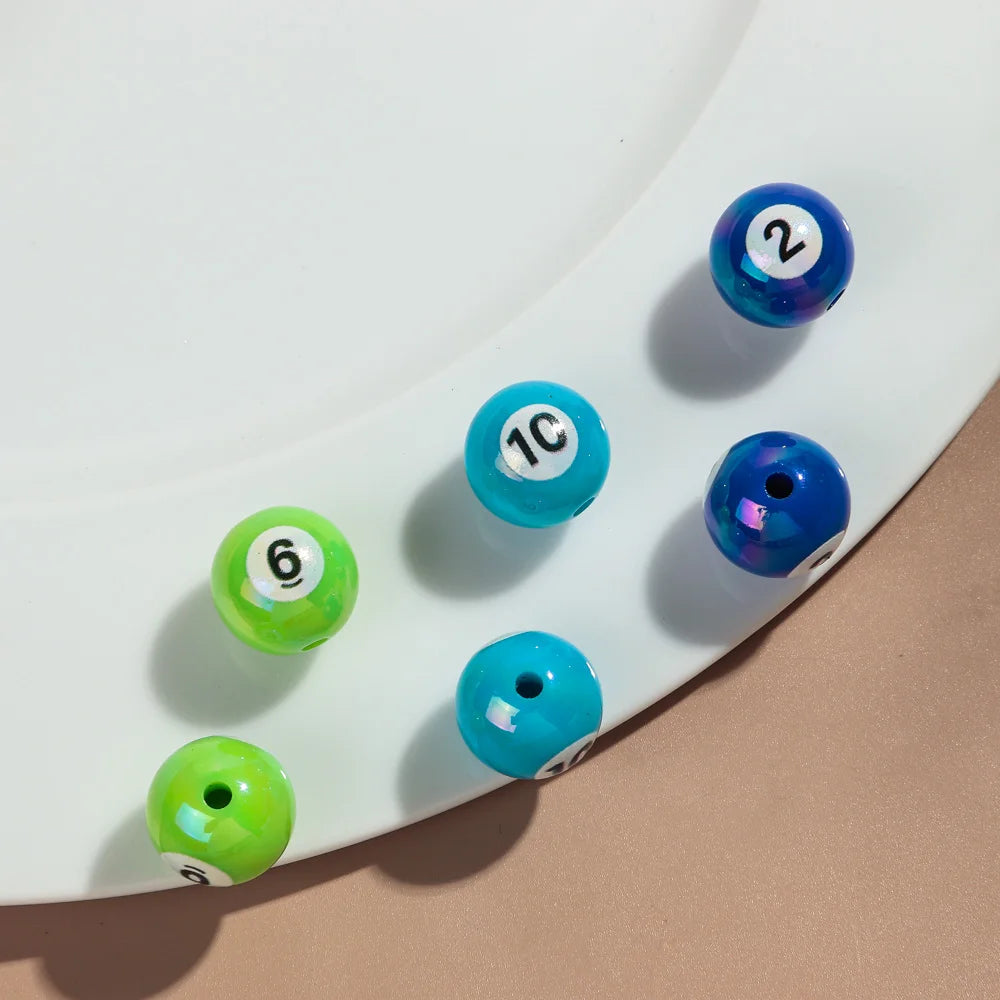 20pcs Iridescent Acrylic 16mm Round Digital Billiards Loose Bead for DIY Bracelet Necklace Keychain Jewelry Making Accessories