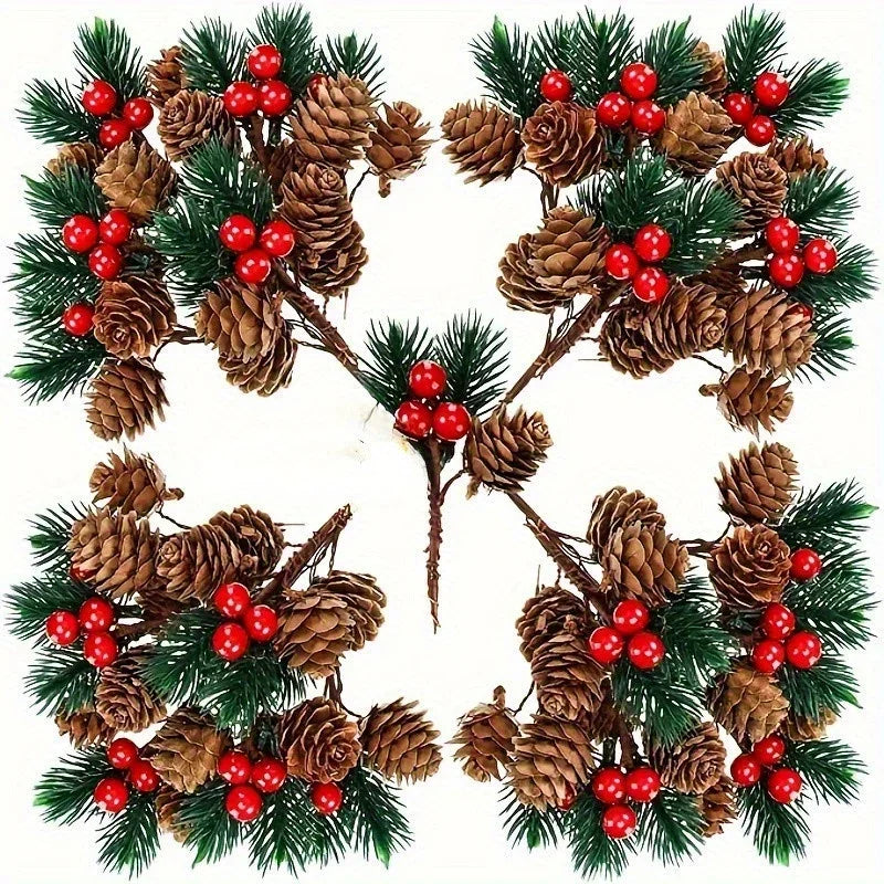 10pcs Artificial Pine Cones & Red Berries'