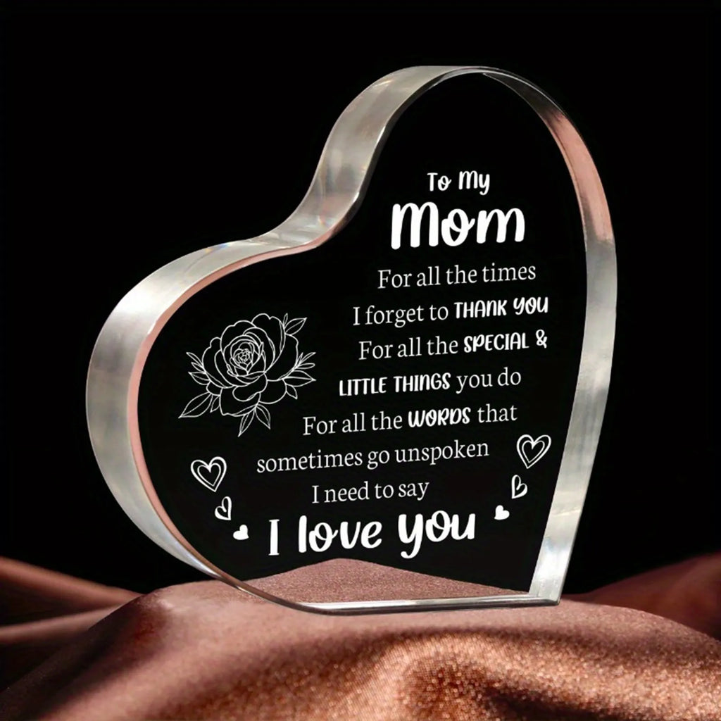 1PCS Mother's Day Gift Sign Heart Shaped Plaque Personalized Gift For Mother Desktop Souvenir Decoration I Love You Mom