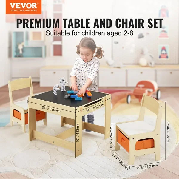 Wooden Kids Table & Chair Set, with Storage, Activity Table
