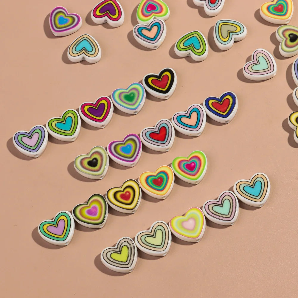10pcs Love Heart Spacer Loose Beads Charms for DIY Bracelet Necklace Earring Jewelry Accessories