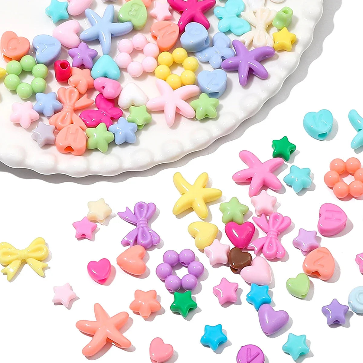 About 20-200Pcs acrylic solid colored beads, butterflies, pentagonal stars, love beads