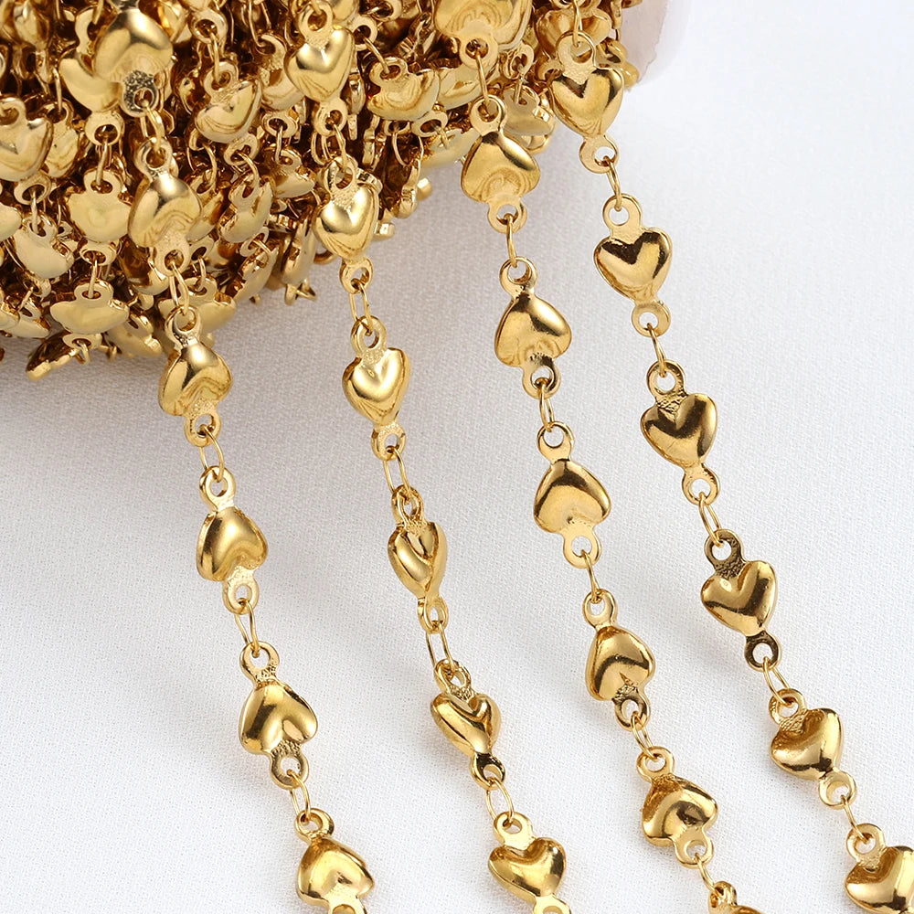 1Meter 4mm 5mm Stainless Steel Gold Color Love Heart Link Chain
