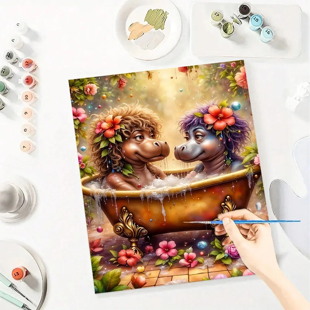 Diy Art Hippopotamus Paint By Numbers For Adult Animal Craft Kit HandPainted On Canvas Valentines Gift Home Decor