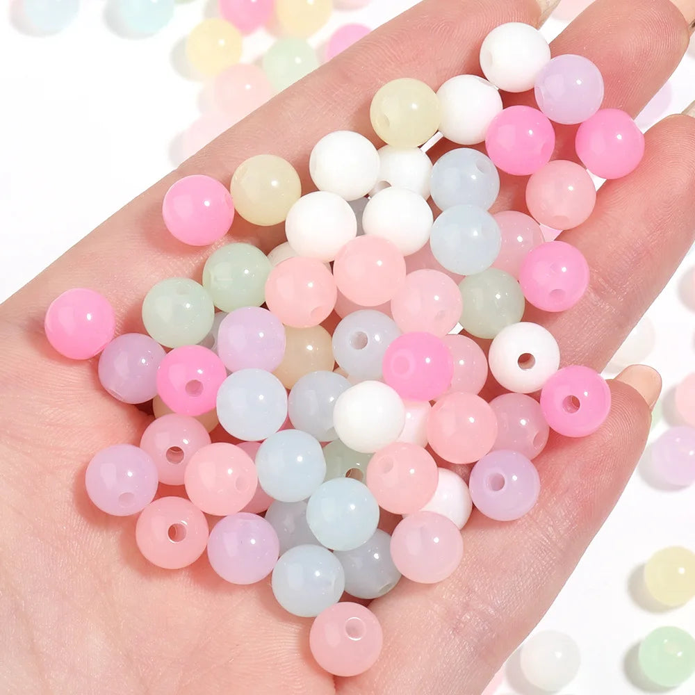 50pcs 8/10mm Dual Color Glass Round Loose Spacer Beads Jewelry Making