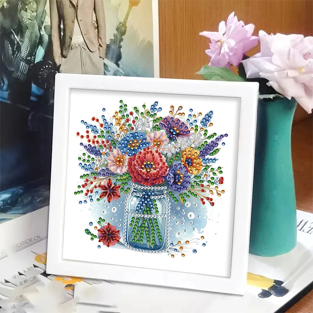 18x18cm Flower 5D DIY Special Shape Crystal Partial Diamond Painting Kit with Frame