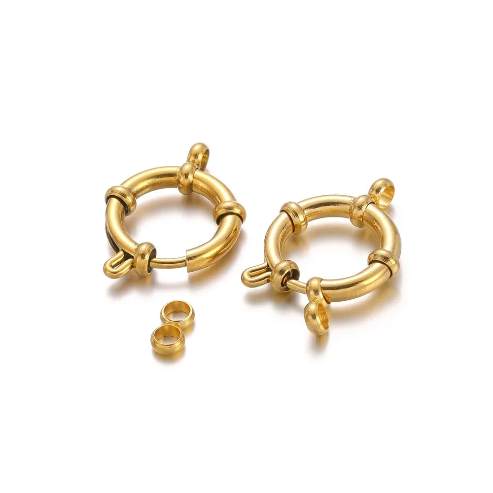 4pcs Stainless Steel Gold Round Spring Clasps Hooks for Bracelet, Necklace Clasp Connectors