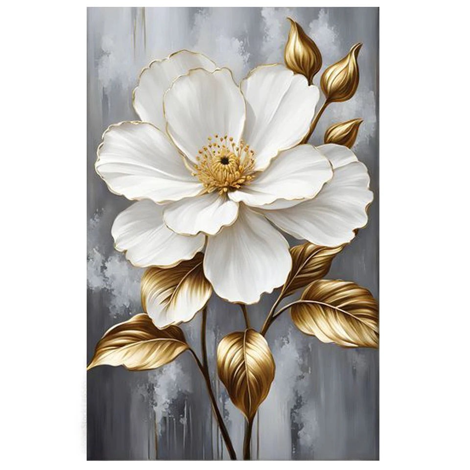 Diamond Embroidery, Diamond Painting Golden White Flowers Picture Golden White Flowers.