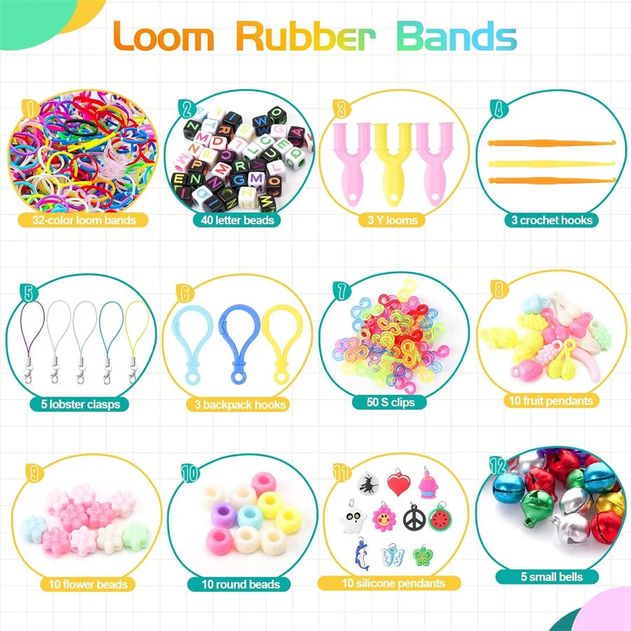 40 Grids 2800PCS+ 32 Color Rubber Band Bracelet Kit Diy Colorful Bracelet Necklaces