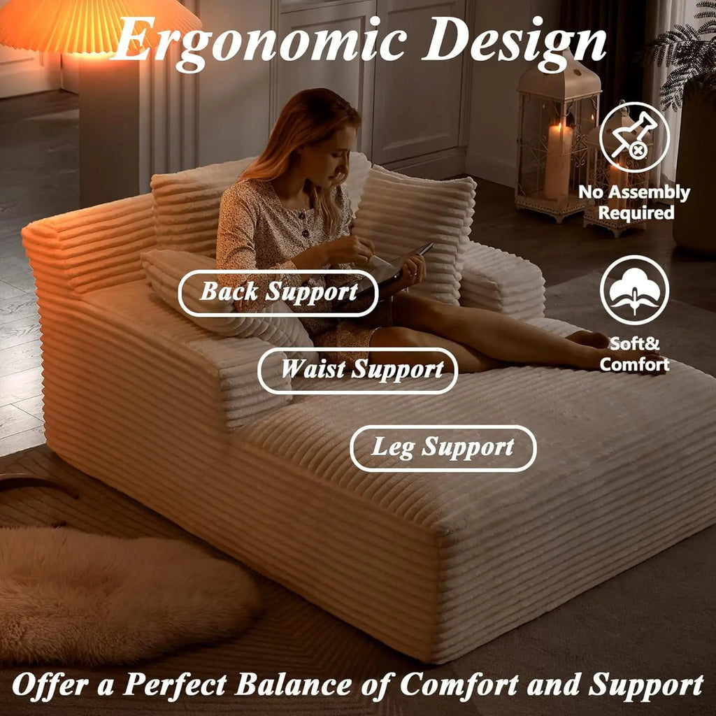 Oversized Chaise Lounge Chair with 3 Comfy Pillows for Living Room Bedroom