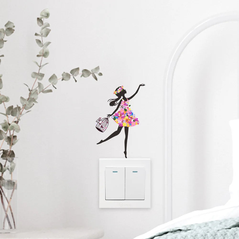 wall stickers switch Butterfly girl children's room, mural Self-adhesive Wall Decals