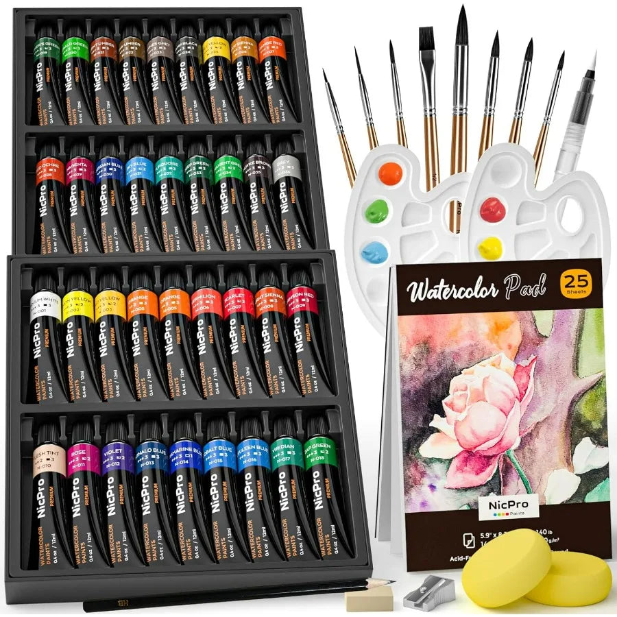 78PCS Watercolor Paint Set for Adults Beginner Artists 36 Tubes