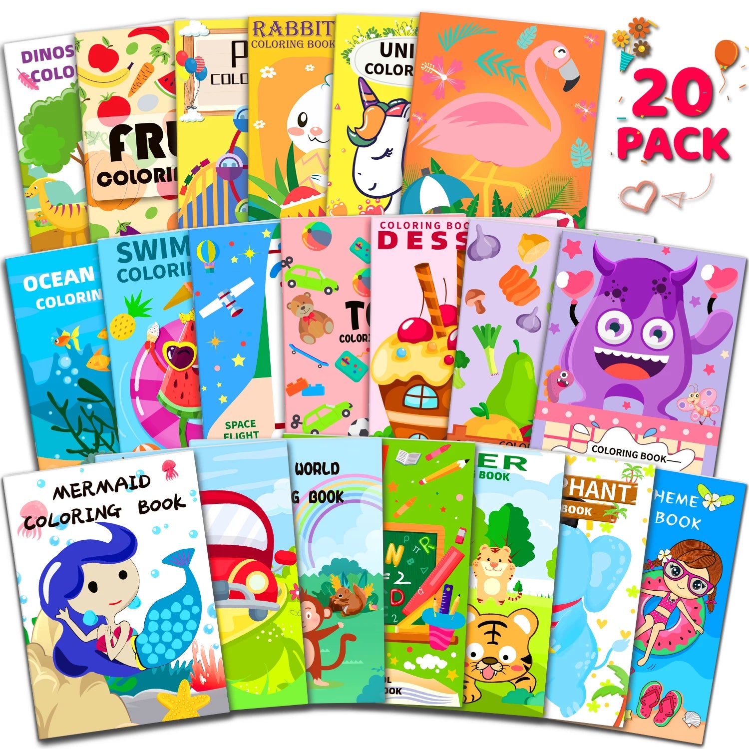20 Pack Coloring Books for Kids with 20 Stacking Crayons Set, Ages 2-4-8-12 Small Activity Book