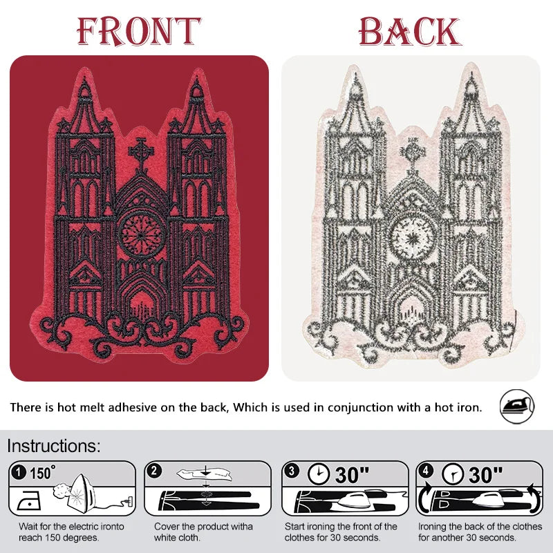 Pack of Gothic Cathedral Red and Black Embroidered Patches.