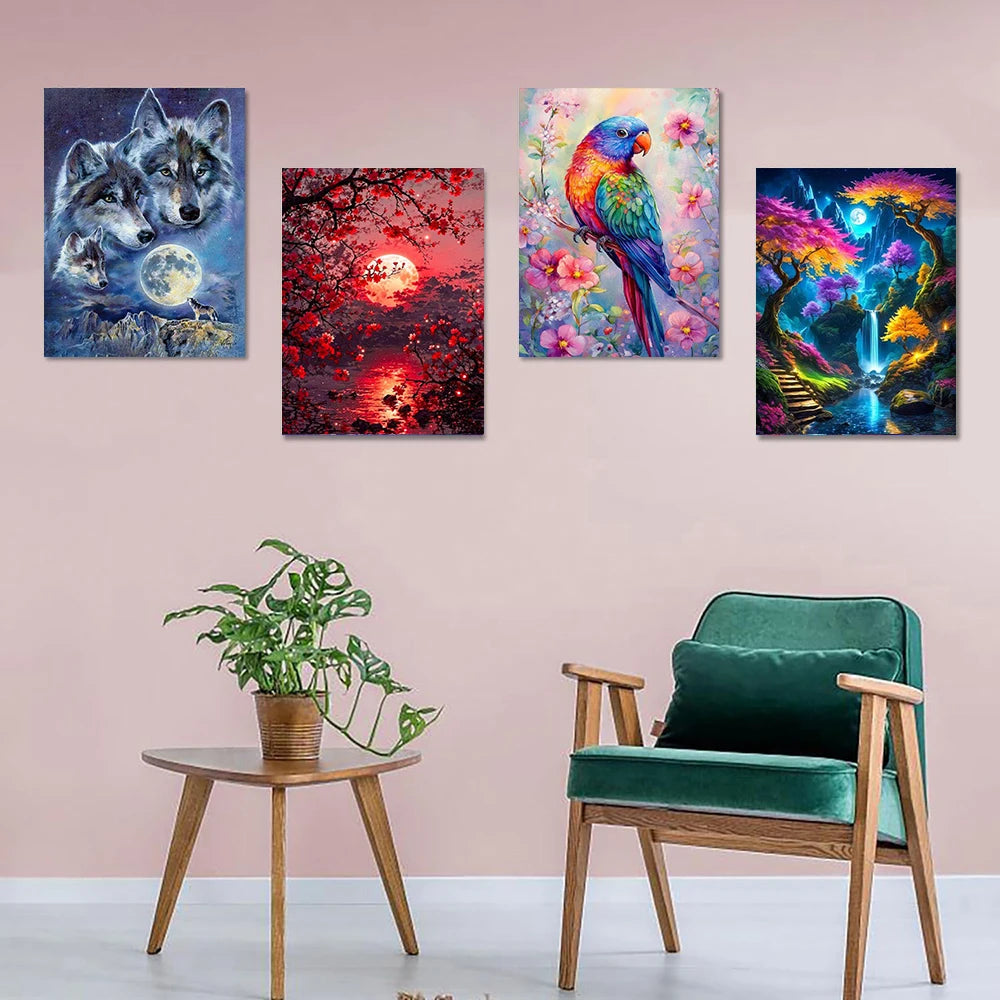 6 Kinds Of Patterns Scenery Animals Diamond Painting Art Kits 5D