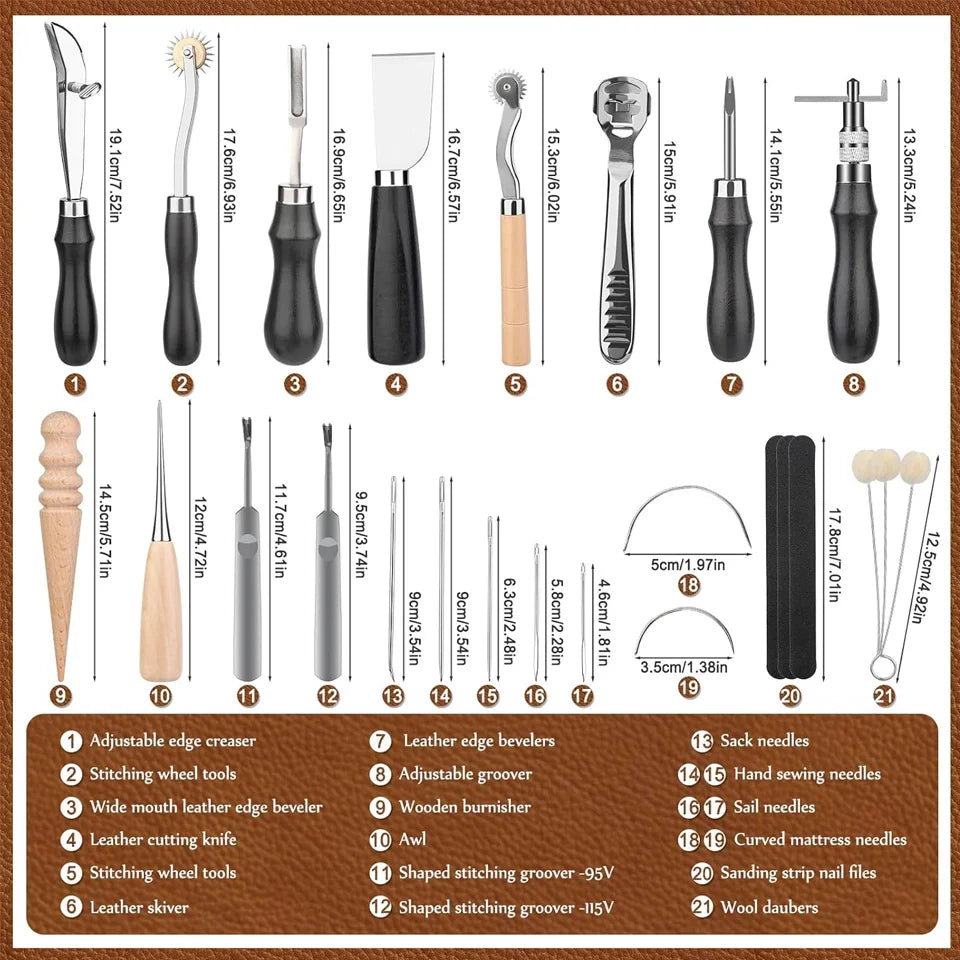 Leather Craft Tools Kit with Awl Stitching Punch Hole Sewing Needles for Leathercraft