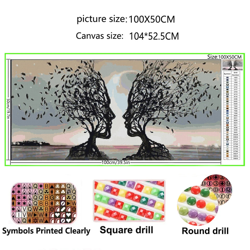 Black, White Life Tree Lover Full Square/Round Diamond Mosaic Jewelry cross stitch Kiss Art Home Decor