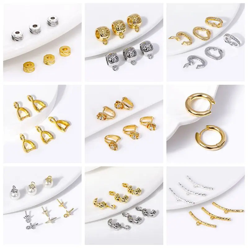 DIY Jewelry Accessories Inlaid Zircon Pearl Clasps Connectors 18K Gold Plated Pearl Clasps Fastener For Necklace Making Findings