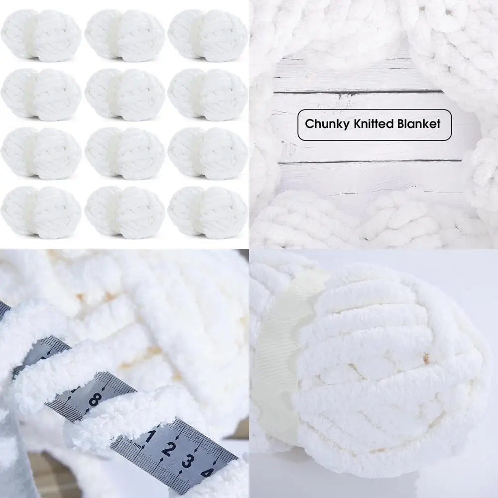 Super Bulky White Chenille Yarn for Crocheting and Knitting, Thick Fluffy Yarn for Handmade Knitted Blankets, Soft and Cozy