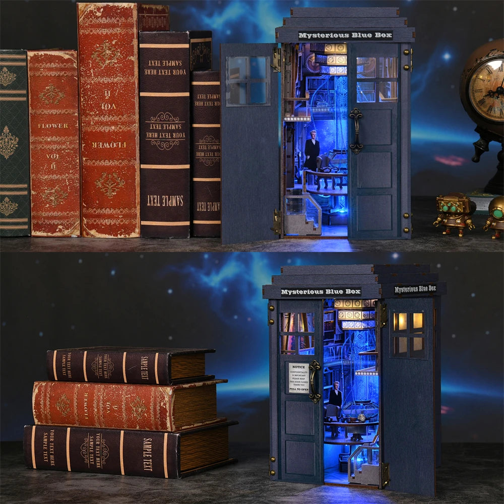 Mysterious Telephone Booth DIY Wooden Puzzle Handmade Bookshelf Dollhouse