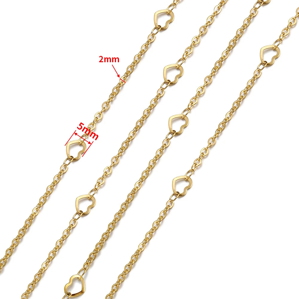 1Meter 4mm 5mm Stainless Steel Gold Color Love Heart Link Chain