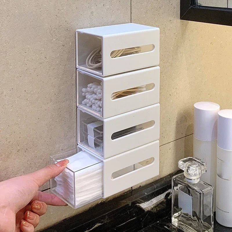 Wall Mounted Storage Box Bathroom Cosmetic Cotton Swabs,  Jewelry .