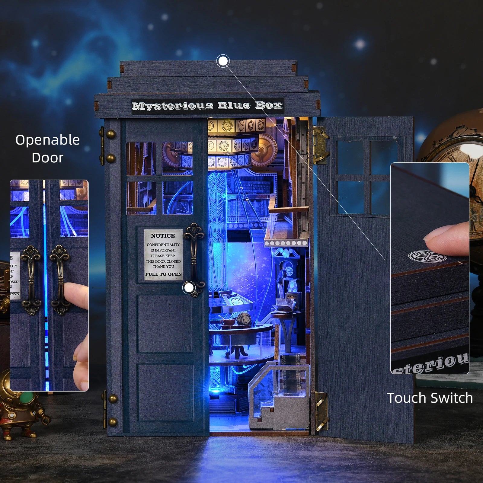Mysterious Telephone Booth DIY Wooden Puzzle Handmade Bookshelf Dollhouse