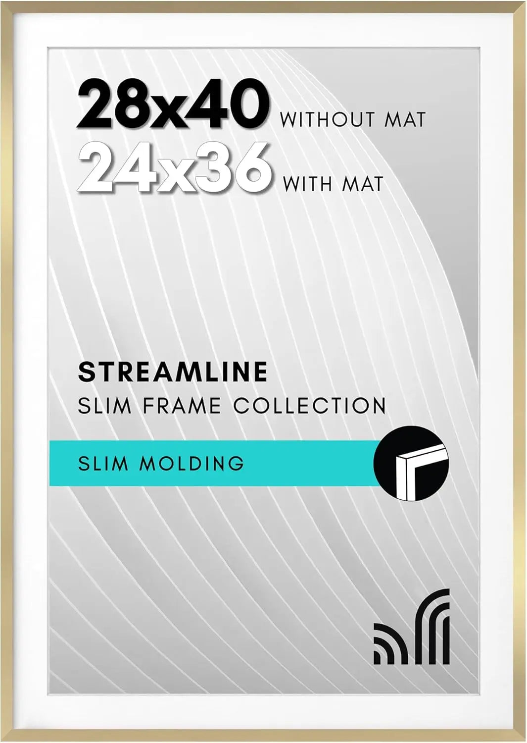 28x40 Poster Frame with Plexiglass - Thin Border Gold Frame for Wall - Display 24x36 or 28x40 Photos