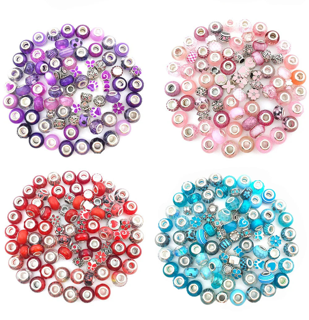 80 Pcs Large Hole Assorted Purple Resin Imitation Glass Beadsfor DIY Jewelry Making,