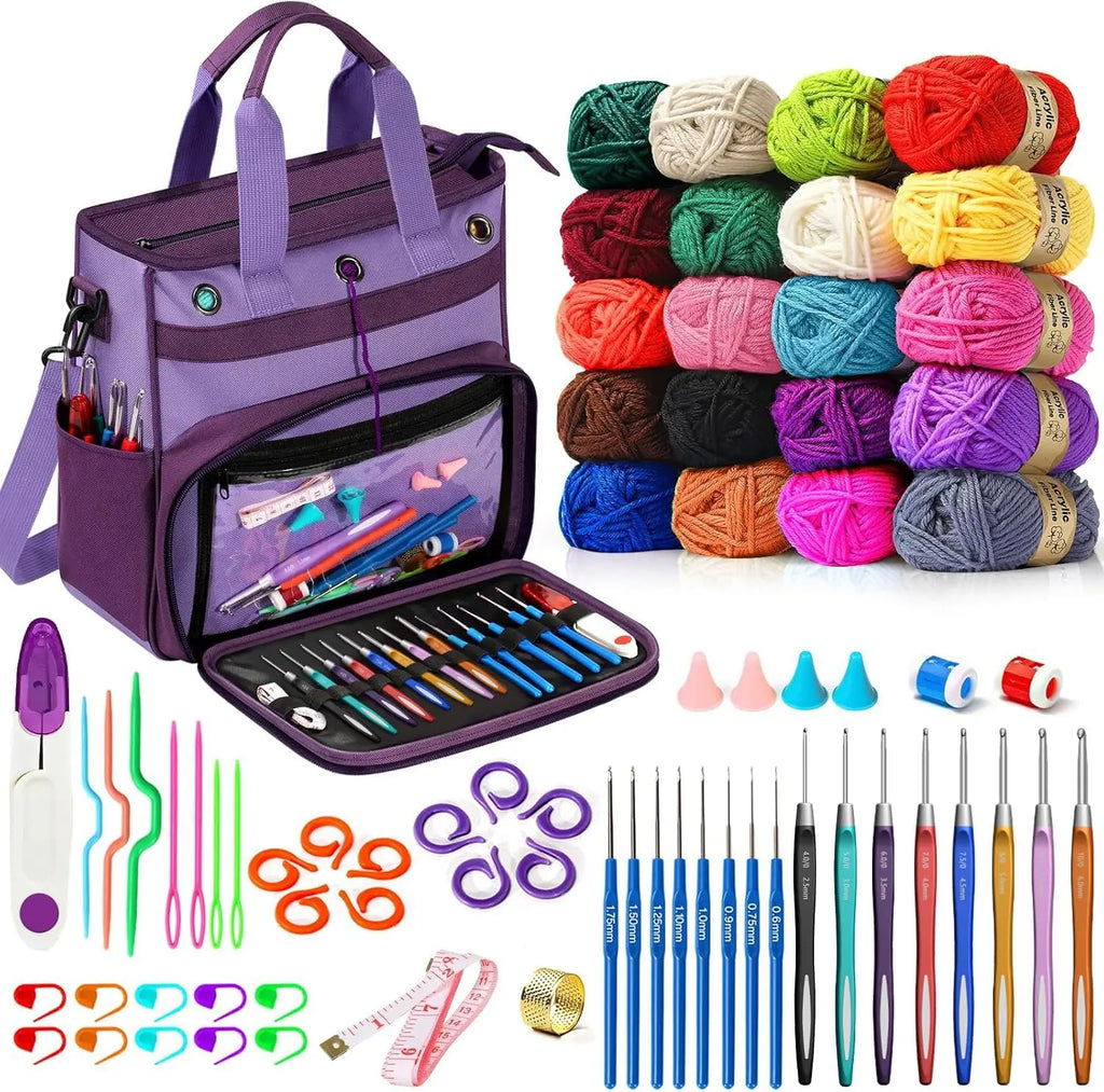 74-Piece Crochet Kit for Beginners with Storage Bag, Yarn, Hooks