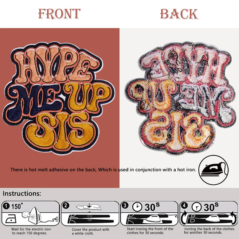 5Pcs Party Decor Patches, "Hype Me up Sis" Iron-On Embroidered Patches