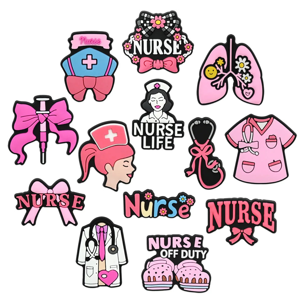 13Pcs Nurse Series Shoe Charms For Shoe Key Chain Sandals Beach Bags