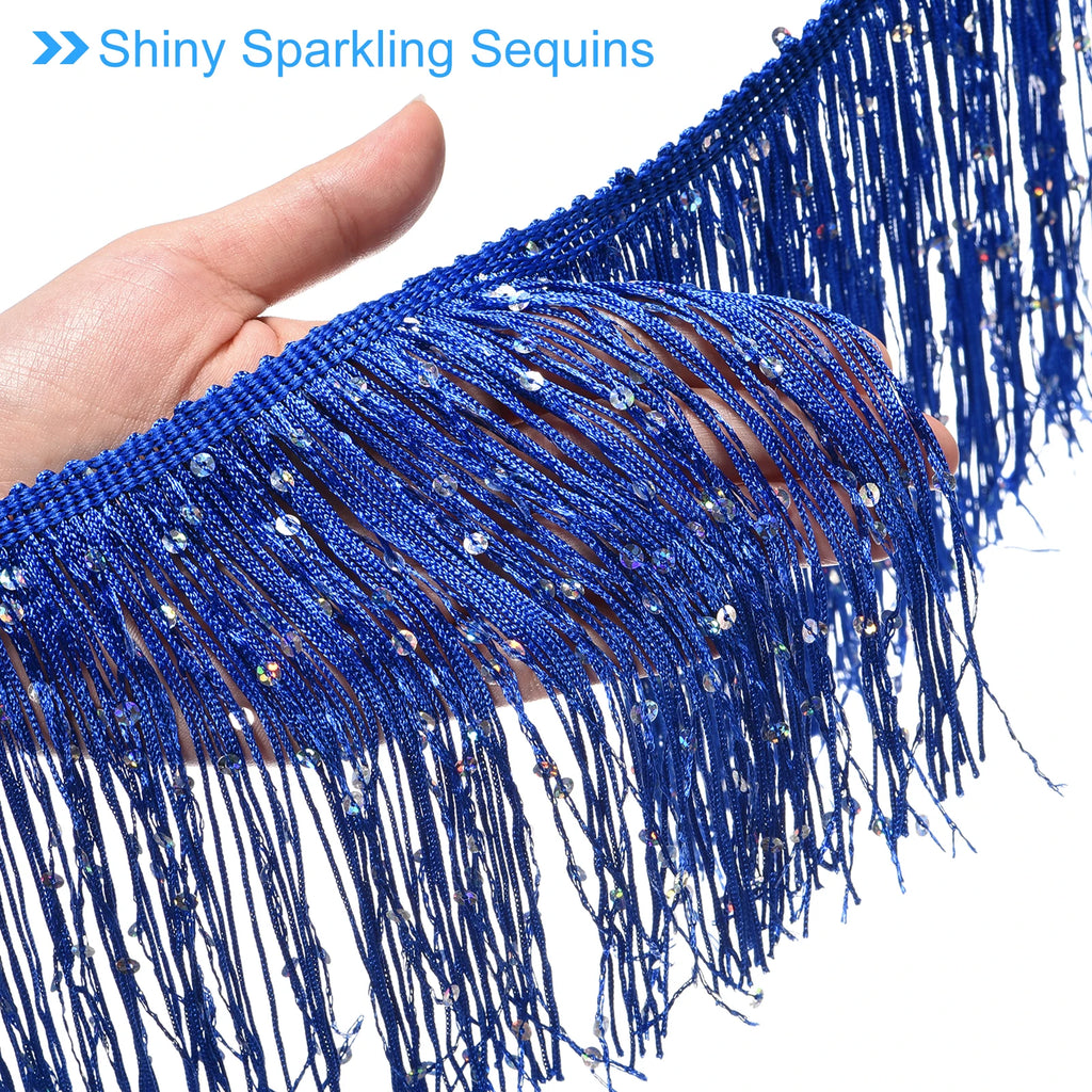 1Yard/5.5Yard of 15cm Sequin Fringe Trim Sparkling DIY Fringe Tassel Trim Ribbon for Costume Clothes DIY Sewing Craft Decoration