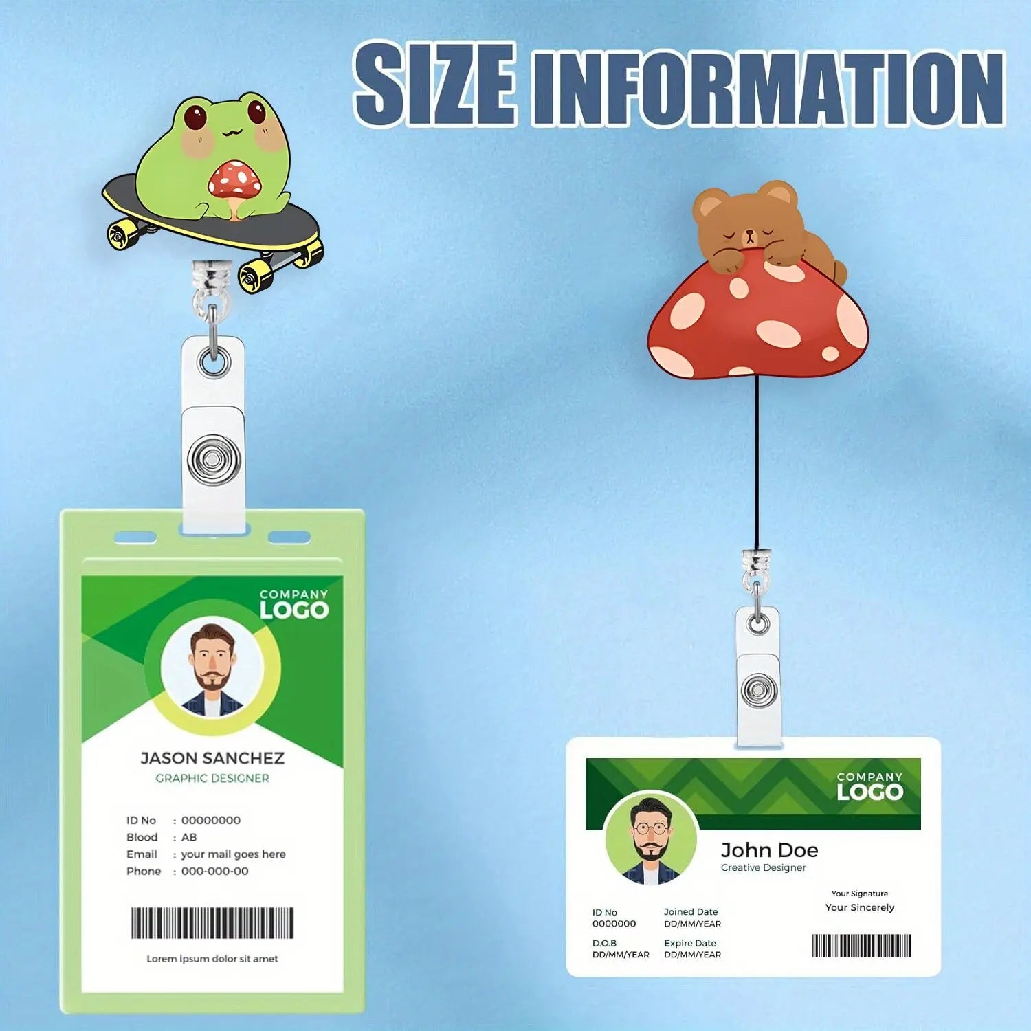 Frog & Mushroom Badge Reel. Cute retractable ID clip for nurses, doctors & office workers.