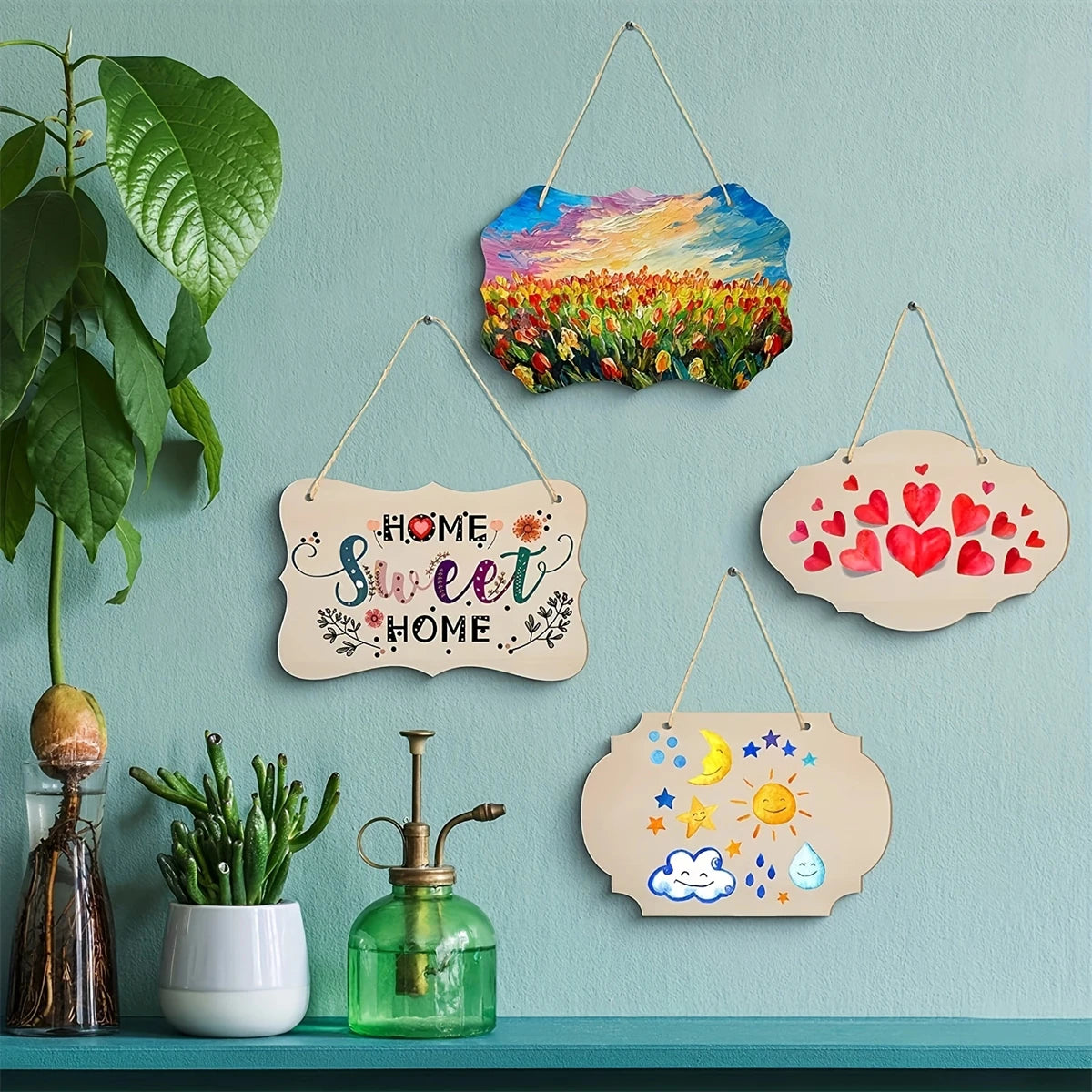 12PCS Unfinished Rectangle Hanging Signs Wood Slices